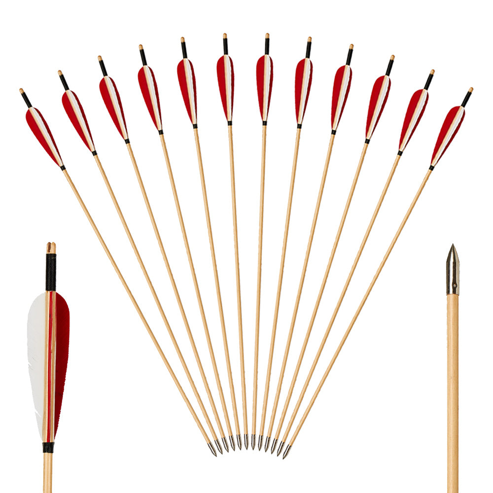 12x 31.5 Fletched Trad Archery Wooden Arrows 5 Inch Turkey