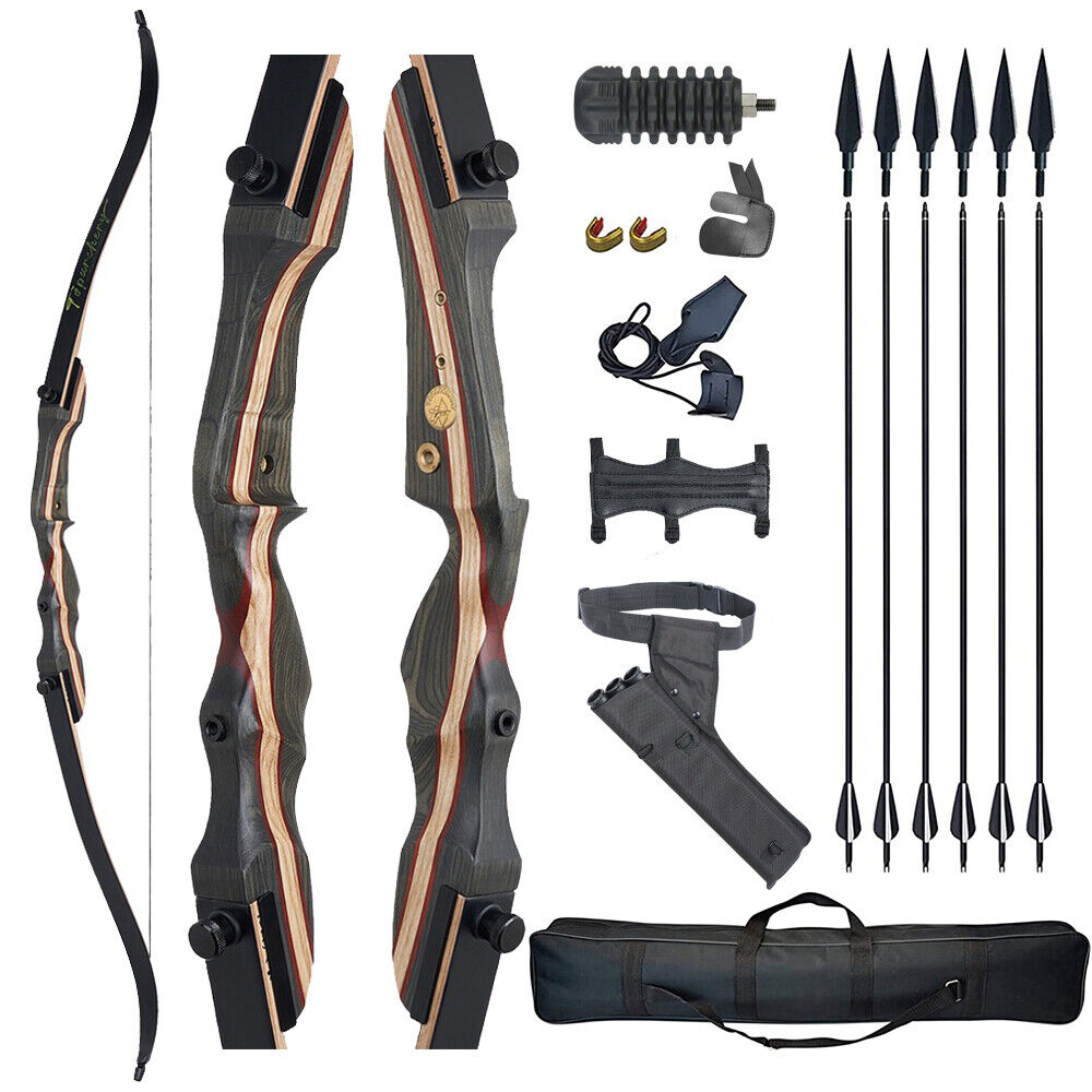 62 Archery Bowfishing Reel Kit 25-50lbs Archery Set Adult Takedown Recurve  Bow for Hunting Right Hand Fishing Bow with Fishing