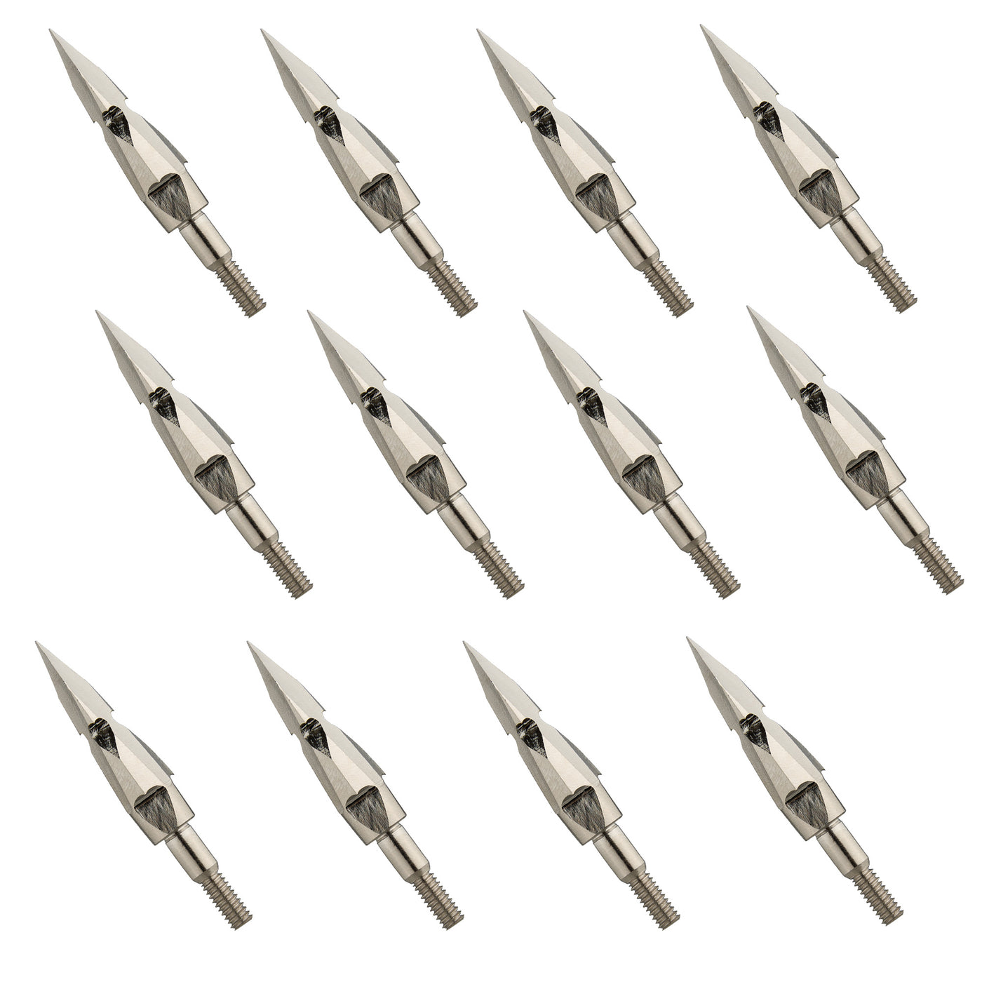 12x 150-grain Triangular pyramid Double Barbed Tapered Arrowhead Screw-in Broadheads Sharp Silver Points Metal Tips