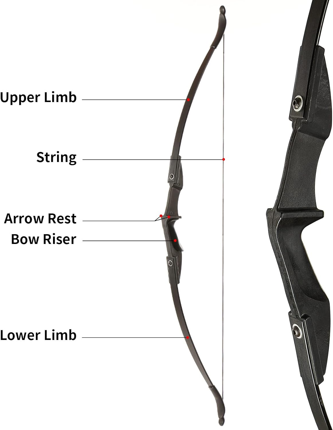 57" Ambidextrous Takedown Recurve Bow Hunting Black Beginner Teenagers Left Right Hand 20/30/40lbs