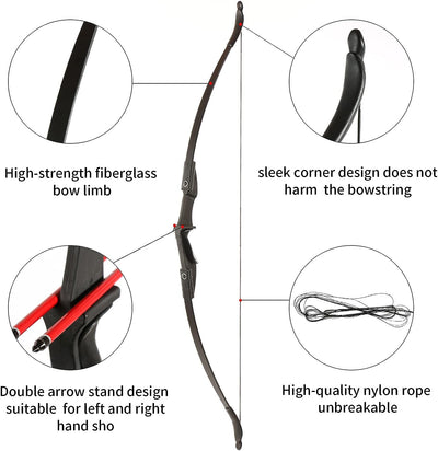 57" Ambidextrous Takedown Recurve Bow Hunting Black Beginner Teenagers Left Right Hand 20/30/40lbs