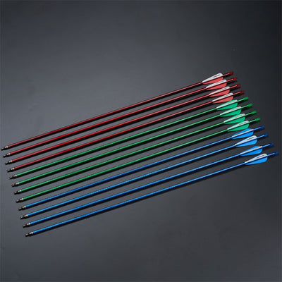 12x 31.5" Twill Woven Striped ID 6.2mm Spine 500 Archery Arrows 3" Parabolic Vane Mixed Carbon Green/Blue/Red