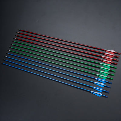 12x 31.5" Twill Woven Striped ID 6.2mm Spine 500 Archery Arrows 3" Parabolic Vane Mixed Carbon Green/Blue/Red