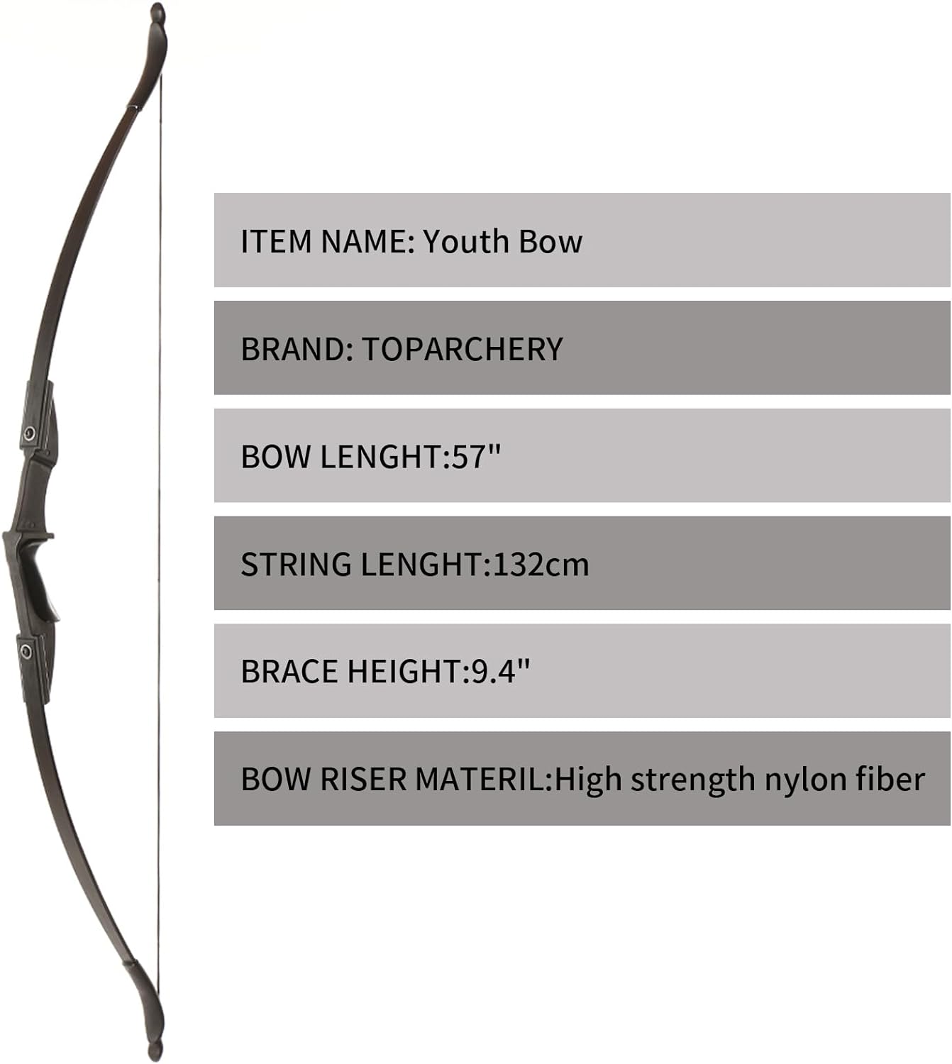 57" Ambidextrous Takedown Recurve Bow Hunting Black Beginner Teenagers Left Right Hand 20/30/40lbs