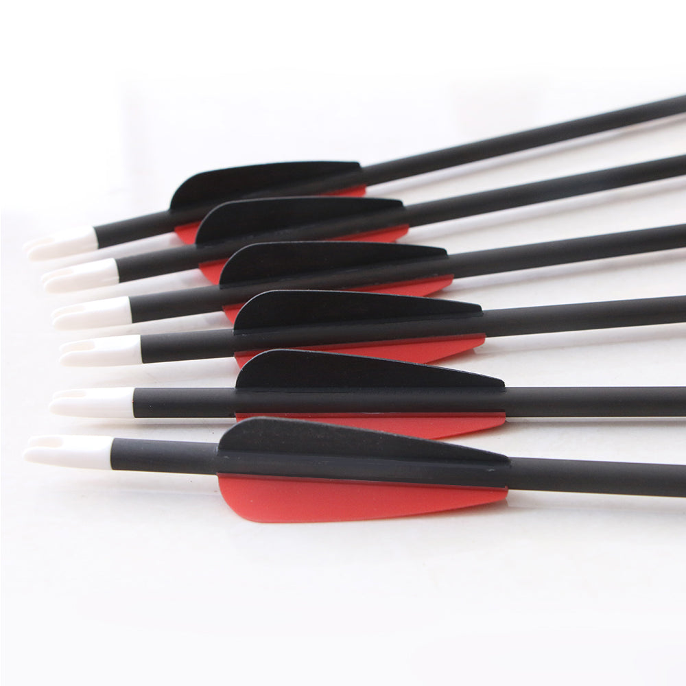 12x 24" OD 7mm Spine 250 Kids Black/Red Fletched Pure Carbon Archery Arrows for Compound