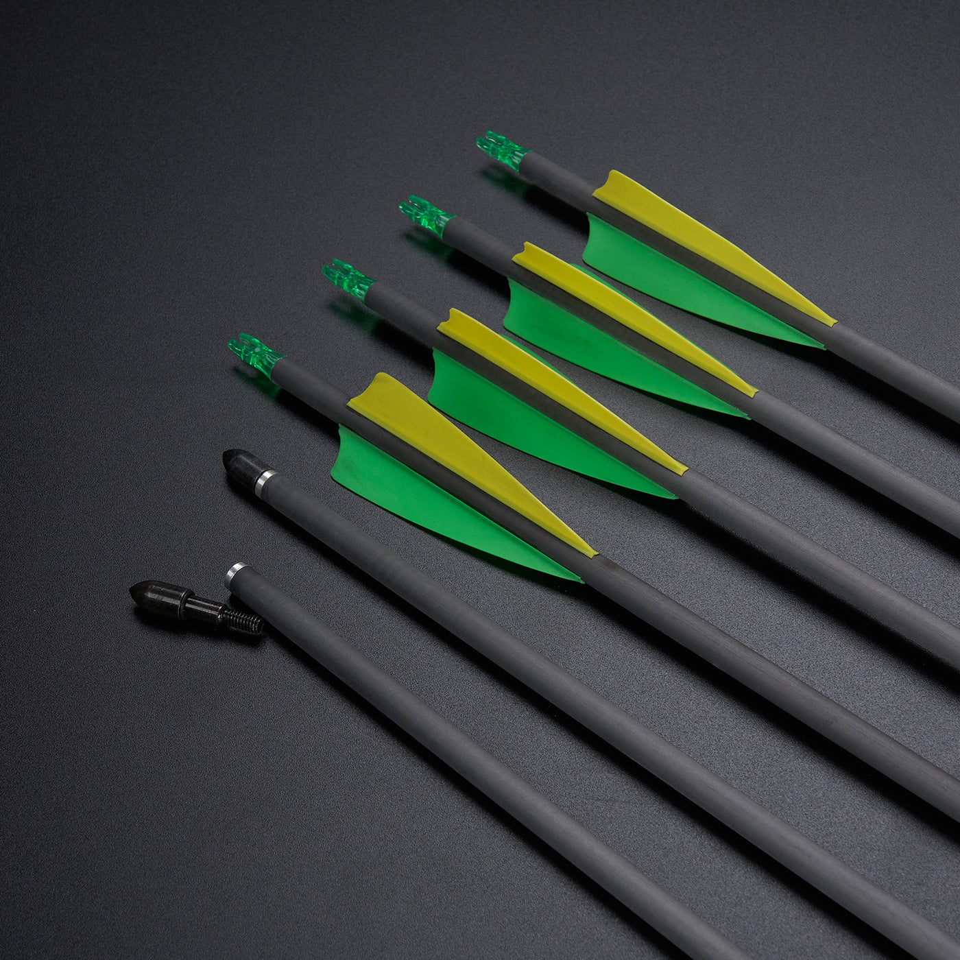 12x 32" OD 7.5mm ID 6.2mm Spine 400 Green Fletched Pure Carbon Archery Arrows Replaceable Tips