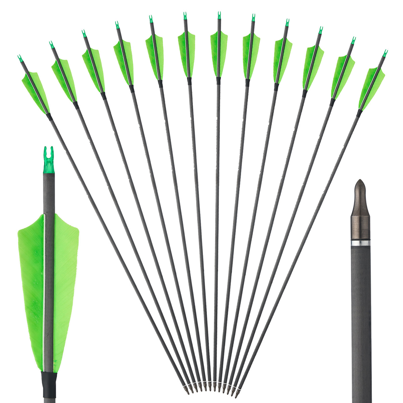 12x 31.5" ID 6.2mm Tilt Inclined Feather Pure Carbon Archery Arrows