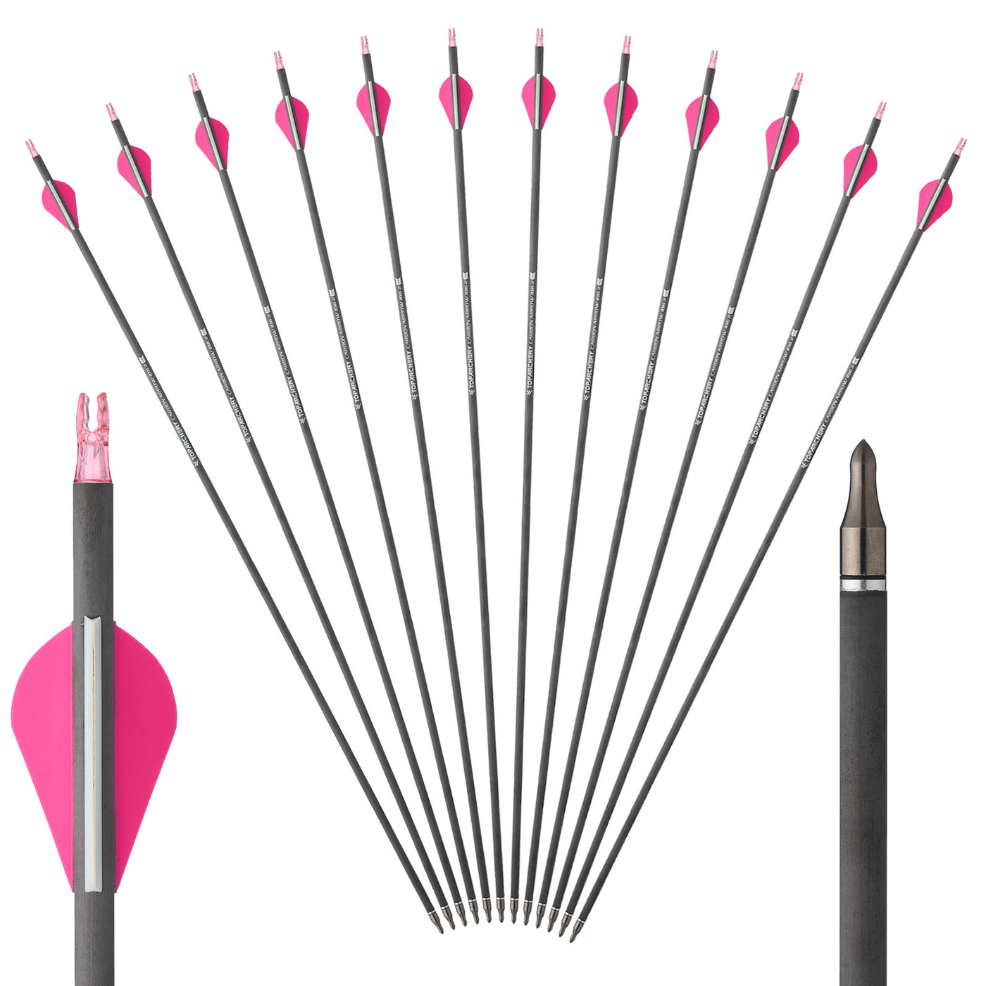 12x 31.5" ID 6.2mm Spine 300/350/400 Fletched Pure Carbon Archery Arrows