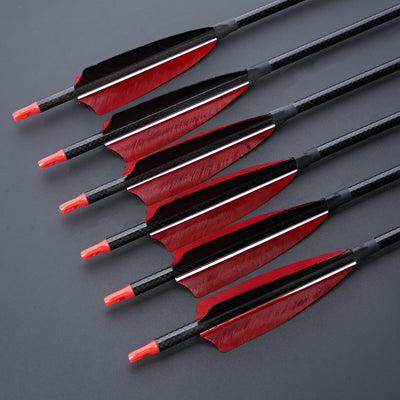 12x 33" OD 7.5mm ID 6.2mm Spine 500 4" Shield Turkey Feather Fletched Pure Carbon Archery Arrows