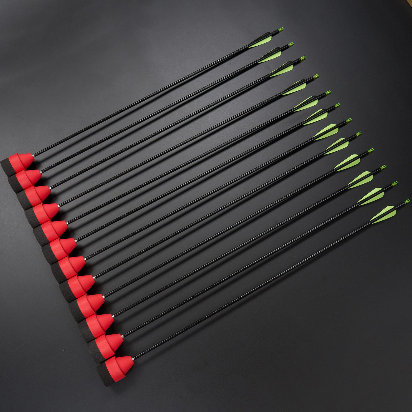 12x 31" Fletched Fiberglass Arrows 12x Red/Black Sponge Foam Arrowheads  Archery Arrows For Recreation Game