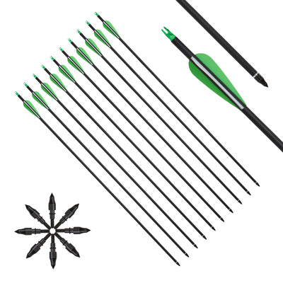 12x 31.5" OD 7.8mm ID 6.2mm Spine 500-550 Mixed Carbon Archery Arrows Green Parabolic Vanes