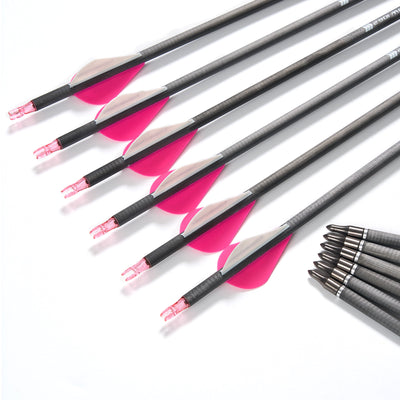 12x 31.5" ID 6.2mm Spine 300/350/400 Fletched Pure Carbon Archery Arrows