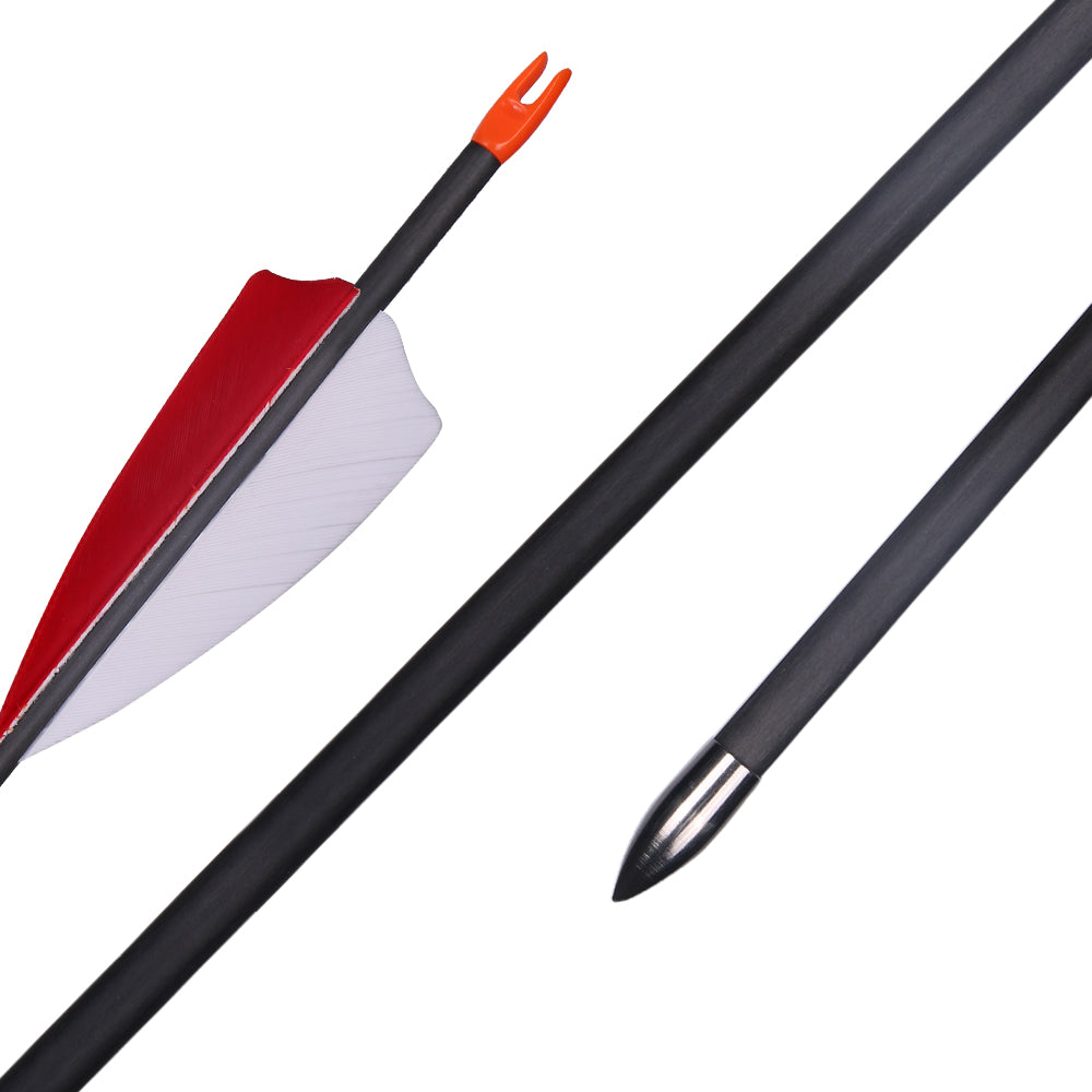 12x 29" Skinny Slim OD 6mm Spine 700 Fletched Pure Carbon Archery Arrows with Turkey Feather