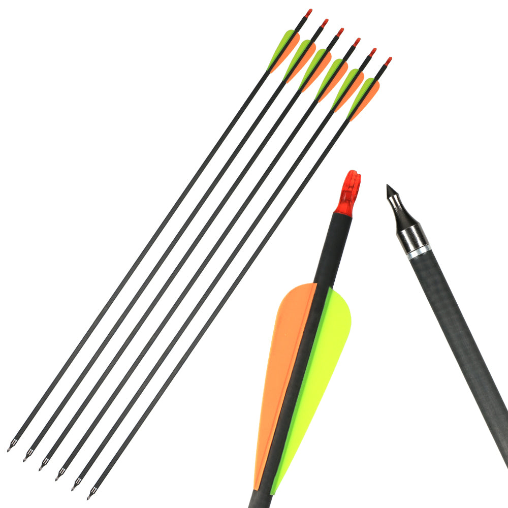 12x 32" OD 7.5mm ID 6.2mm Spine 400 Fletched Mixed Carbon Archery Arrows Replaceable Tips