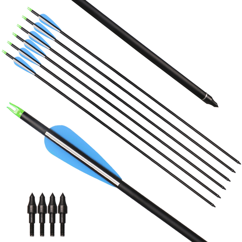 12x 31.5" OD 7.8mm ID 6.2mm Spine 600 Fletched Mixed Carbon Archery Arrows Blue Parabolic Vanes