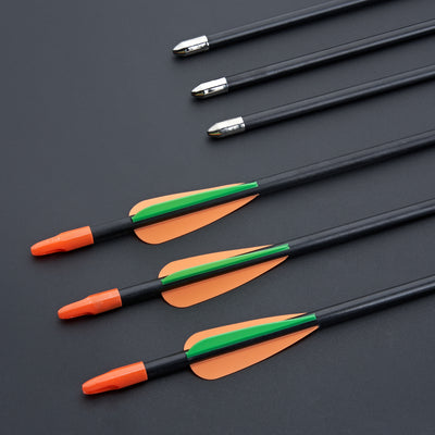 12x 28" OD 7mm Shaft Black Kids Fiberglass Archery Arrows Fixed Tips