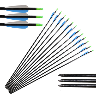12x 32" OD 7.8mm Spine 500 Fletched Fiberglass Archery Arrows Replaceable Tips