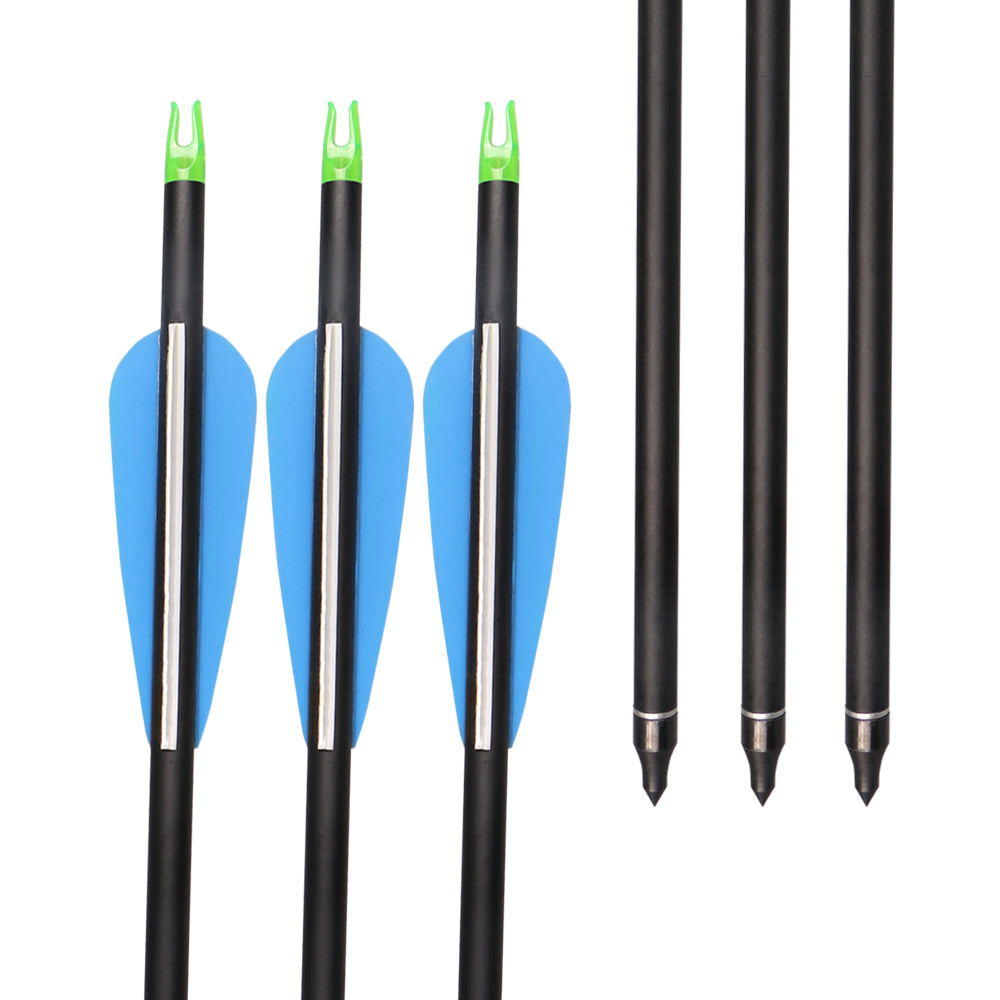 12x 31.5" OD 7.8mm ID 6.2mm Spine 600 Fletched Mixed Carbon Archery Arrows Blue Parabolic Vanes