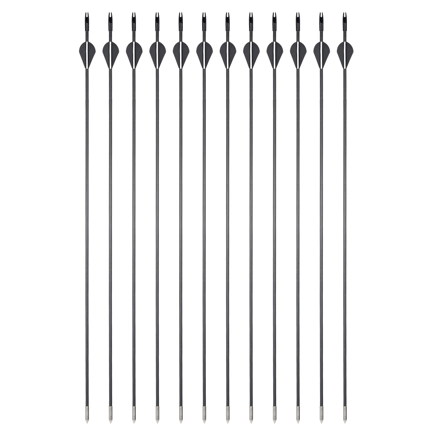 12x 31.5" Skinny Slim OD 6mm Spine 800 Fiberglass Archery Arrows Over Nocks Glue-on Target Points for Compound Bow