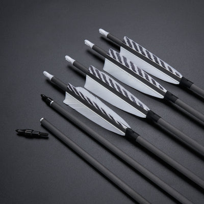 12x 33" OD 7.5mm ID 6.2mm Spine 400 White Barred Turkey Feather Fletched Pure Carbon Archery Arrows