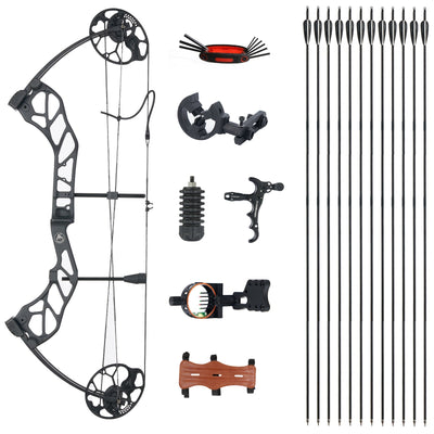 31" 19-70lbs Archery Compound Bow Arrows Set Right Hand Adjustable for Adults
