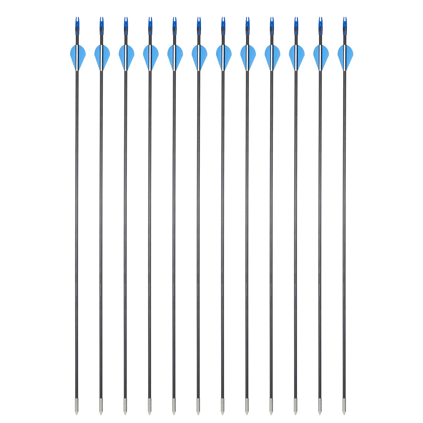 12x 31.5" Skinny Slim OD 6mm Spine 800 Fiberglass Archery Arrows Over Nocks Glue-on Target Points for Compound Bow