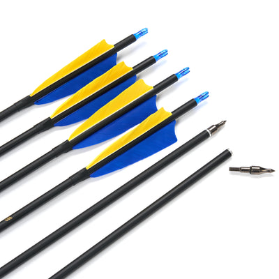 12x 31" Archery Carbon Arrows Spine 550 Blue Yellow Feathers for Recurve Bow Compound Bow Target