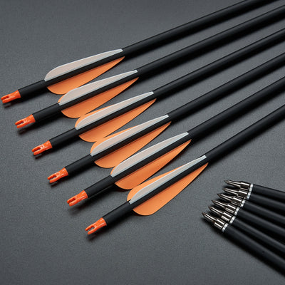 12x 31.5" OD 7.8mm ID 6.2mm Spine 500 Fletched Mixed Carbon Archery Arrows Replaceable Tips Orange-White Vane