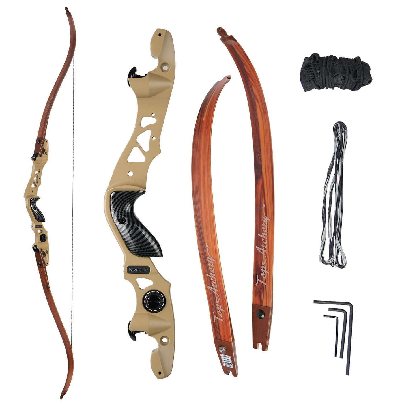 62" TopArchery Heavenly Soul ILF Laminated Takedown Recurve Archery Bow Wood Grain Limbs 19" Aluminum Riser for Hunting Target 25-60lbs