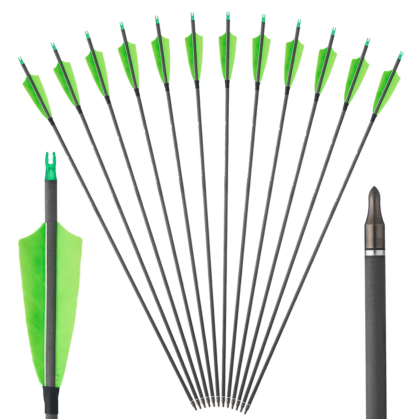 12x 31.5" ID 6.2mm Tilt Feather Pure Carbon Archery Arrows
