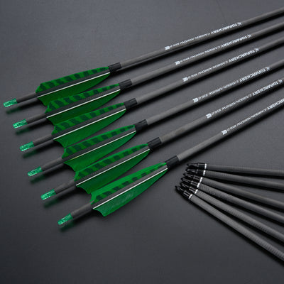 12x 33" OD 7.5mm ID 6.2mm Spine 400 White Barred Turkey Feather Fletched Pure Carbon Archery Arrows