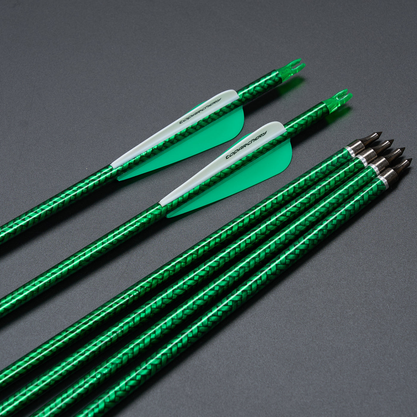 12x 31.5" Twill Woven Striped ID 6.2mm Spine 500 Archery Arrows 3" Parabolic Vane Mixed Carbon Green/Blue/Red