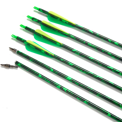 31.5" Spine 500 Carbon Archery Arrows Green Camouflage Black Skull Shaft Target Shooting For Recurve Compound Bow