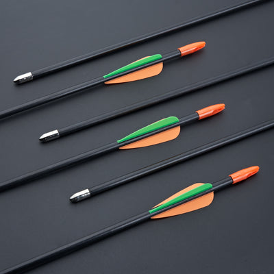 12x 28" OD 7mm Shaft Black Kids Fiberglass Archery Arrows Fixed Tips