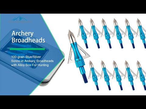 12x 100-grain Blue/Silver Screw-in Archery Broadheads with Alloy Box For Hunting