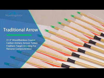 31.5" Wood/Bamboo Coated Carbon Archery Arrows Turkey Feathers Target Shooting For Recurve Compound Bow