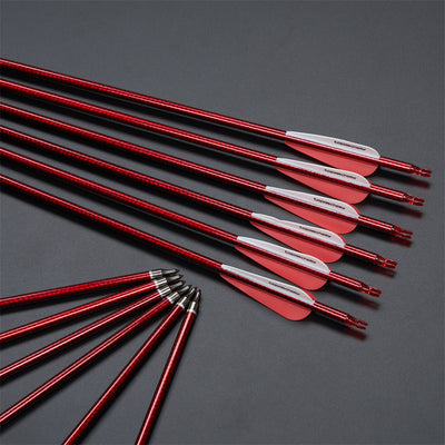 12x 31.5" Twill Woven Striped ID 6.2mm Spine 500 Archery Arrows 3" Parabolic Vane Mixed Carbon Green/Blue/Red