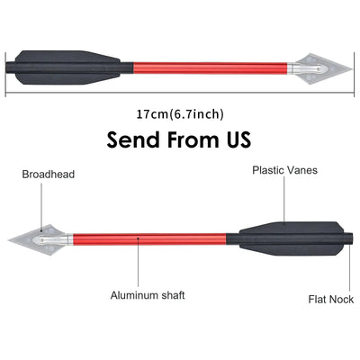 12x 6.5" Archery Aluminum Crossbow Bolts Red Shafts Black Vanes with Replaceable Broadheads for Hunting