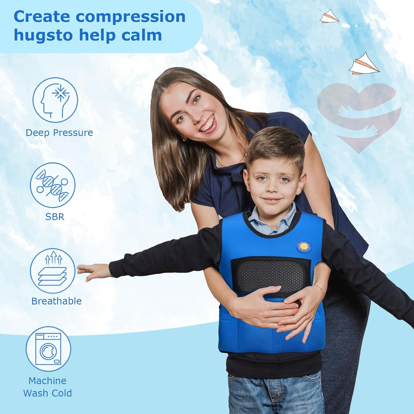 ES/S/M Weighted Compression Vest for Kids Children with Sensory Issues Autism ADHD Adjustable Includes 6 Removable Weights