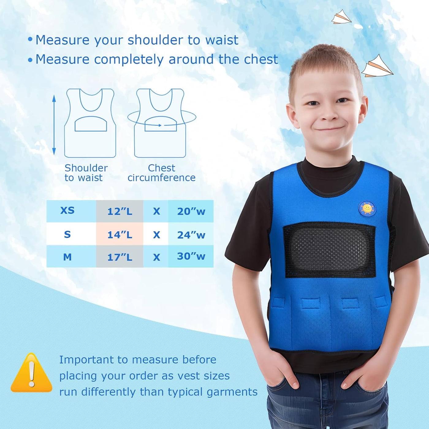 ES/S/M Weighted Compression Vest for Kids Children with Sensory Issues Autism ADHD Adjustable Includes 6 Removable Weights