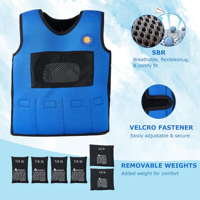 ES/S/M Weighted Compression Vest for Kids Children with Sensory Issues Autism ADHD Adjustable Includes 6 Removable Weights