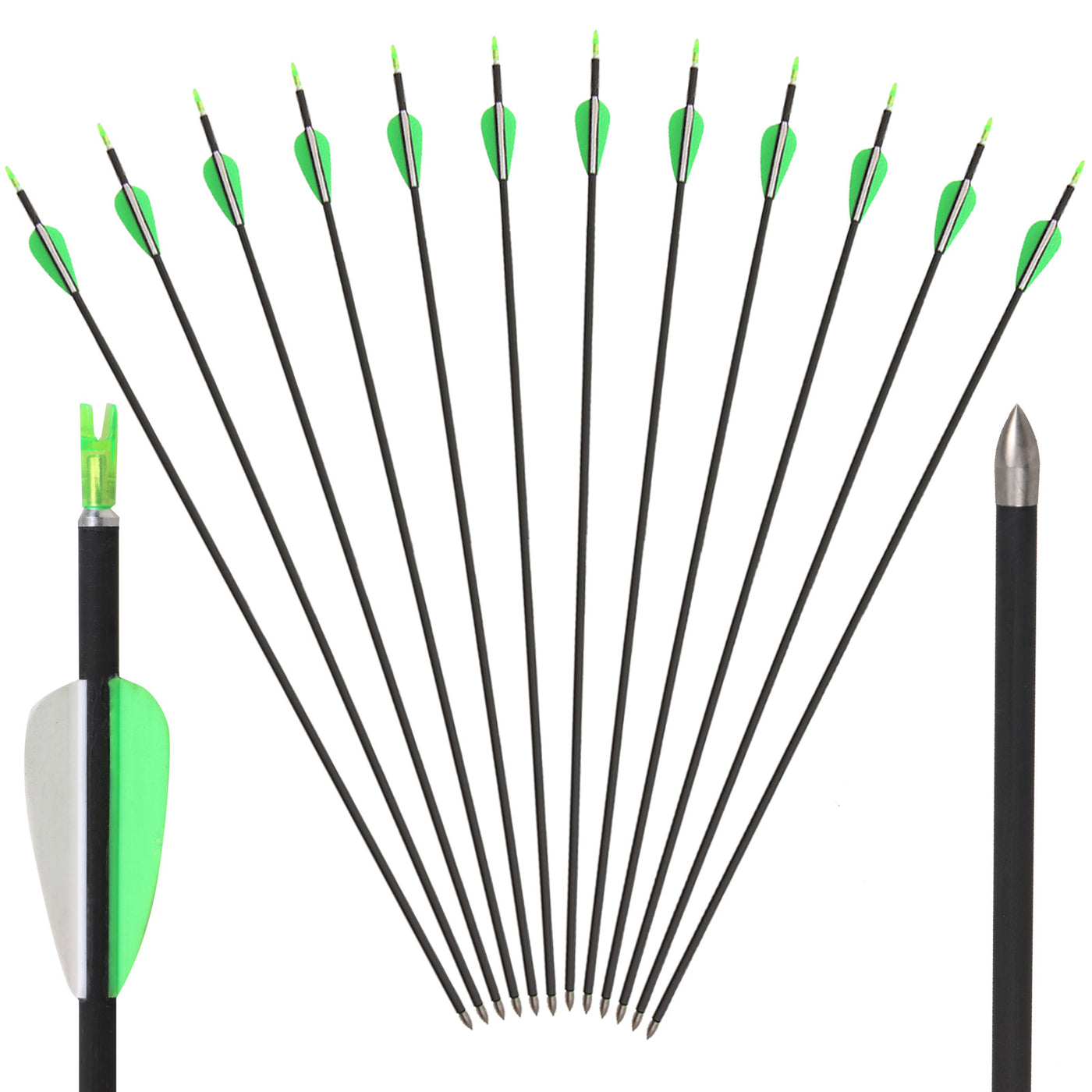 12x 31" Slim Skinny OD 6mm ID 4.2mm Spine 600 Fletched Pure Carbon Archery Arrows Shield Vanes