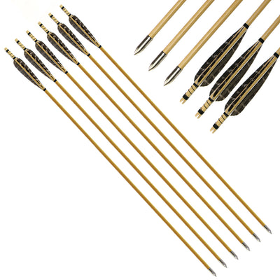 31.5" 6x Wood and 6x Pure Carbon Fletched Arrows Shield Parabolic Real Turkey Feather