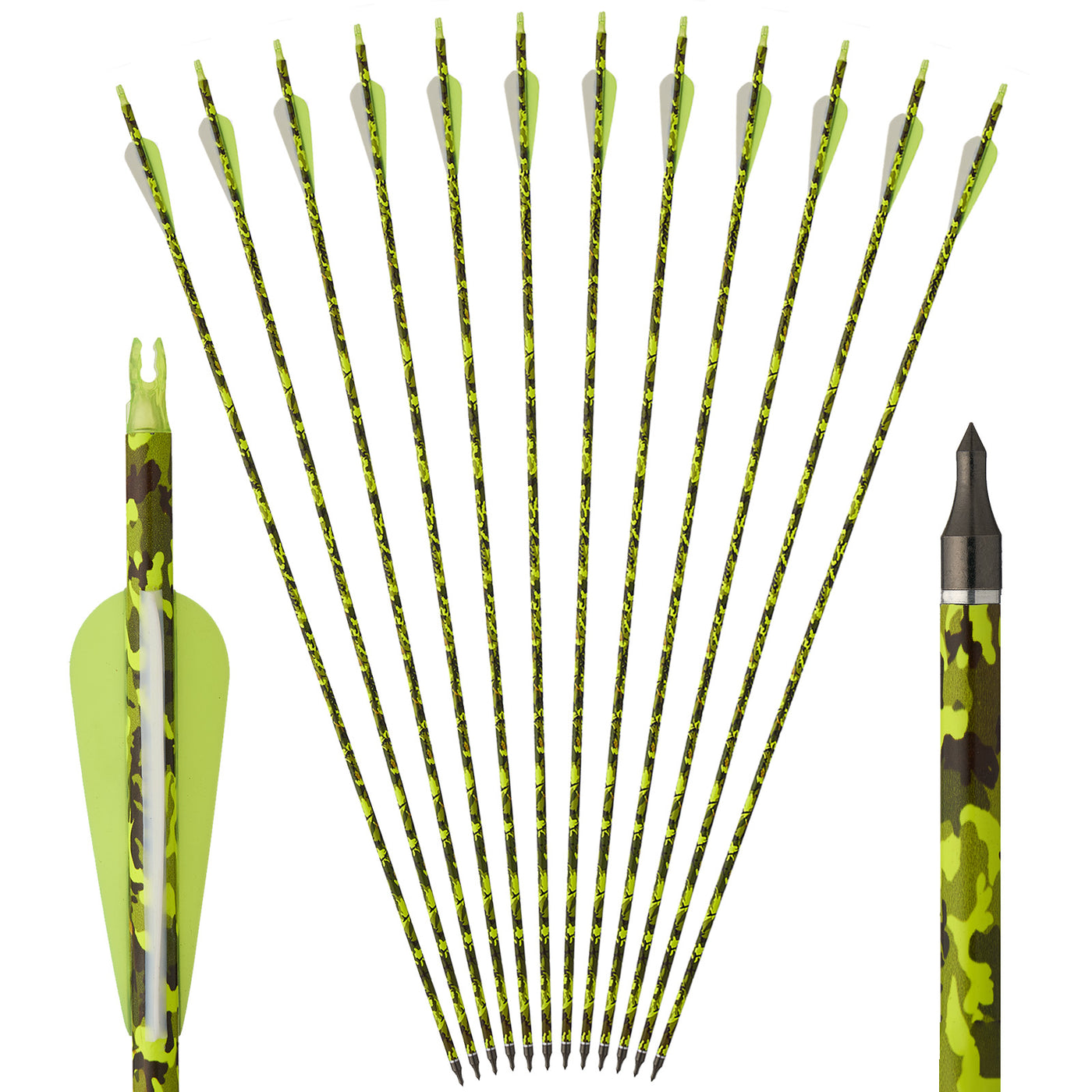 31.5" Spine 500 Carbon Archery Arrows Green Camouflage Black Skull Shaft Target Shooting For Recurve Compound Bow