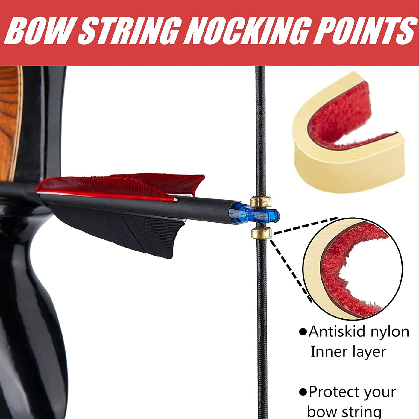 SHENG-RUI Archery Bow String Nocking Points Steel Pliers T Ruler Set Brass Buckle  Clip Knocks Measuring Tool Blue T Ruler+pliers+Nock Set